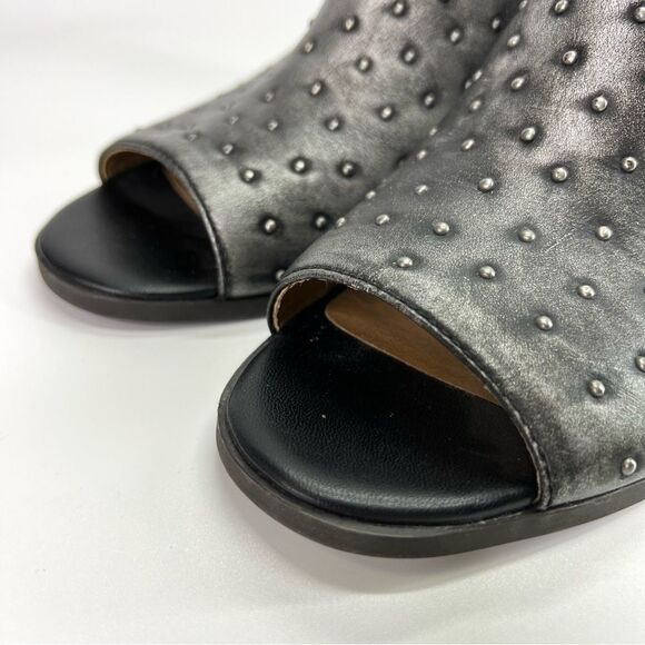 Lucky Brand Barimo Open Toe Studded Leather Booties 7.5 Metallic Grey - Picture 3 of 16